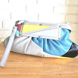 Vintage 80's Colour Block Slouch Clutch Wristlet Purse